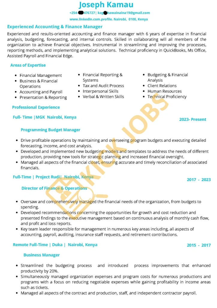 Accounting and Finance Resume sample